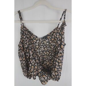 Moa‎ Moa Black Floral Ruffle Adjustable Straps Cropped Camisole Bra Top Size S